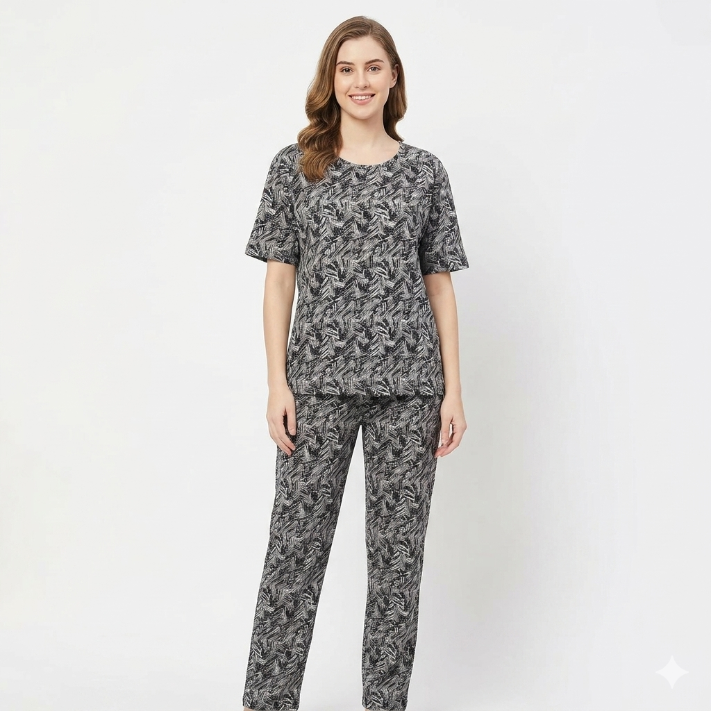 Black with White Print Pyjamas