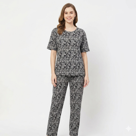Black with White Print Pyjamas