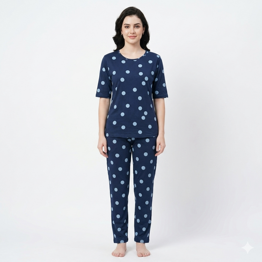 Navy Blue Dotted Pyjamas