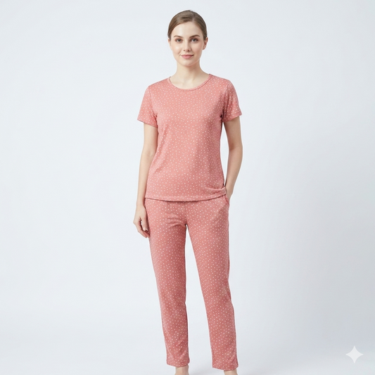 White Dotted Pink Background Pyjamas