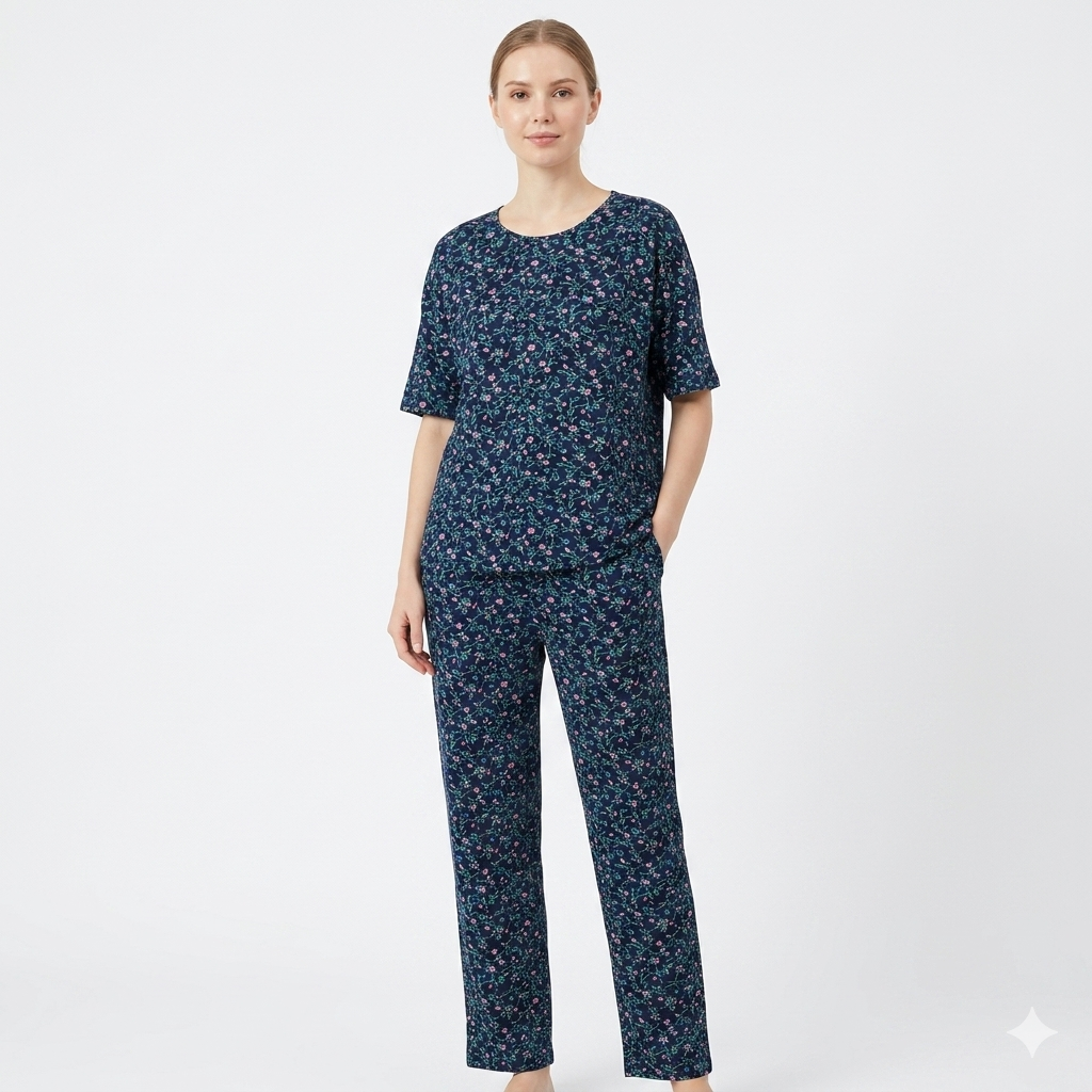 Dark Blue with Flower Pyjamas